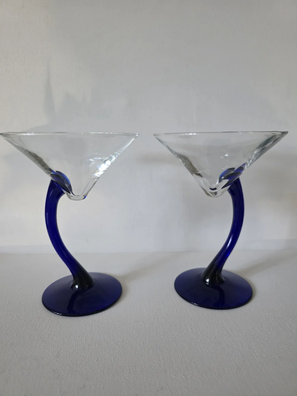 Vintage Libbey Bruvura Set of Two Cobalt Blue Stem Martini Glasses